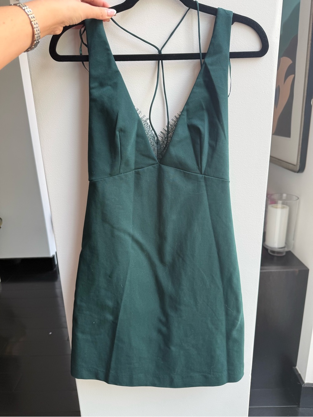 Zara Deep Green Mini Dress with Lace Trim